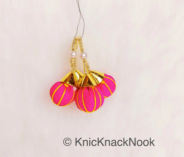 Fuchsia Pink Tassels Art Silk Fabric Balls Bunch, Latkan, Embellishments
